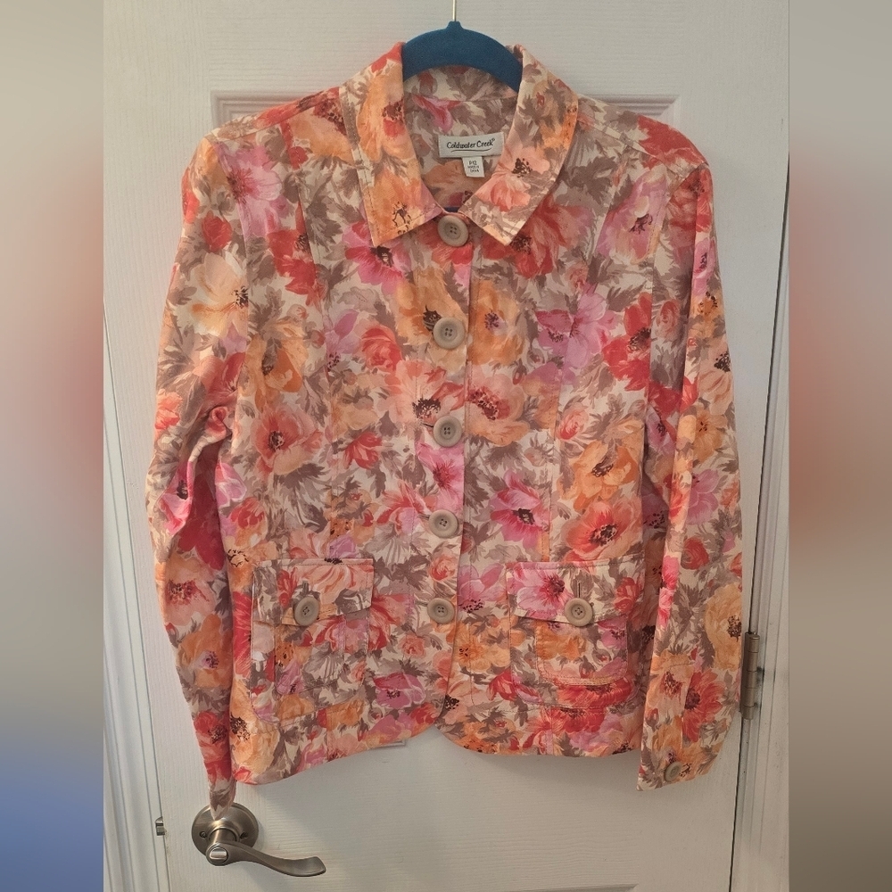 Coldwater Creek Women's Multicolor Floral Jacket, Cotton, Size 12P (312)